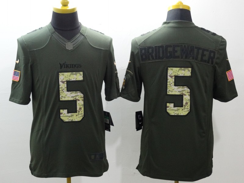 Men's Minnesota Vikings Teddy Bridgewater #5 Army Green Jersey